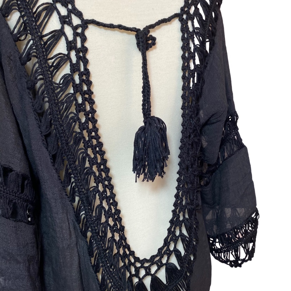 Bohemian Black Beach Bikini Coverup with Fringe - Picture 13 of 16